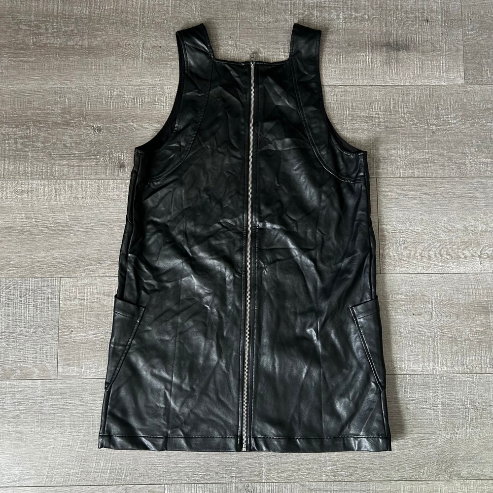 Maeve Anthropologie Black Faux Leather Jumper Mini Dress NWT Size L OB2095919